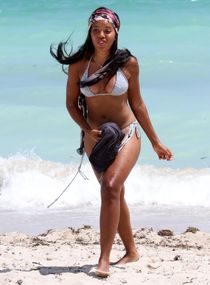 Angela Simmons busty booty in bikini on a beach in Miami Ta