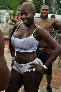 Curvy african women in wet clothes