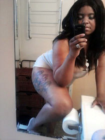 Passionate black babe in white shorts, private selfies