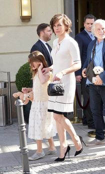Milla Jovovich is ladylike in Berlin with daughter Ever