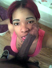 Amateur black chick tries to suck very long dick
